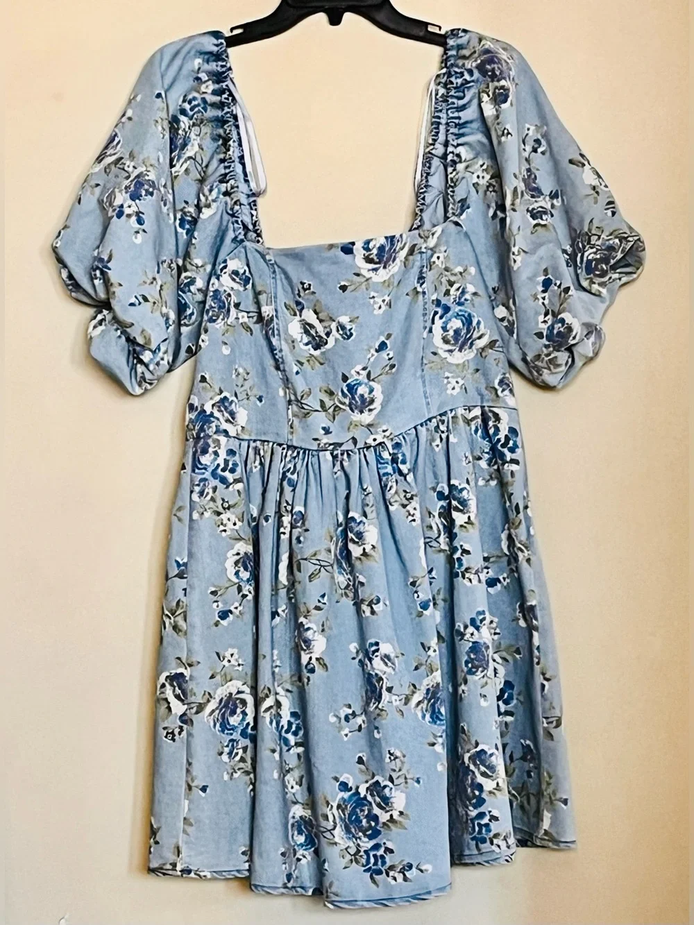 AVEC LES FILLES Square-Neck Puff-Sleeve Floral Mini Dress